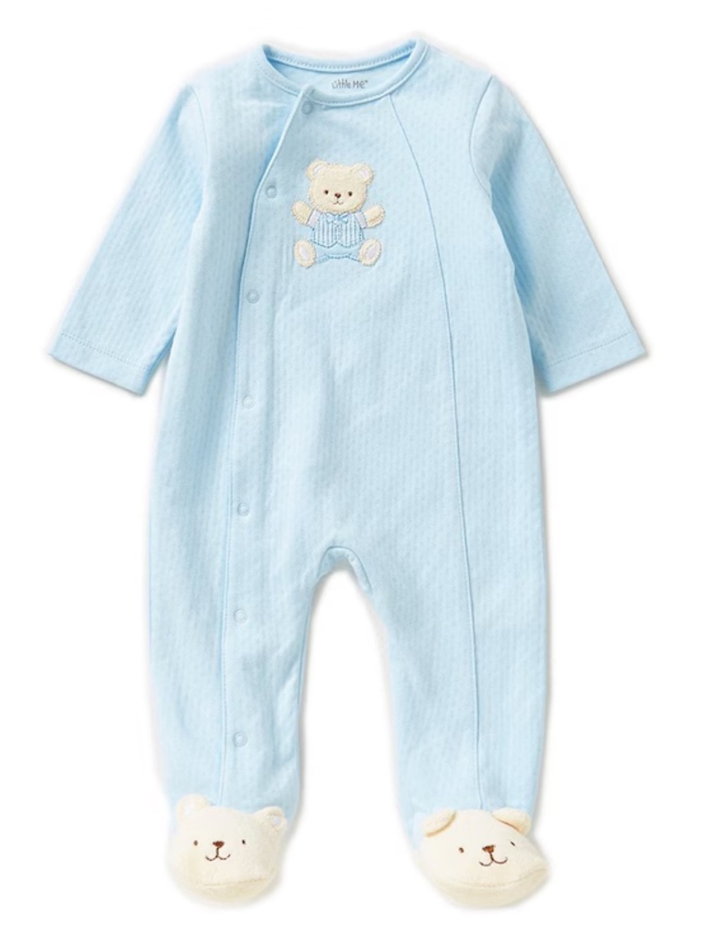Little Me Light Blue Bear Appliqué Footed One-Piece